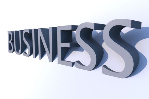 Business 3D Word. Light Blue Business 3D Render Word. Righ Side View.