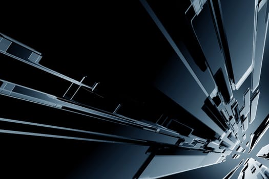 Dark Black Glassy 3D Blocks Background. Cool Dark 3D Rendered Glassy Background.