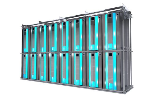 Servers Rack Isolated on White. Cool Modern Hosting Rack