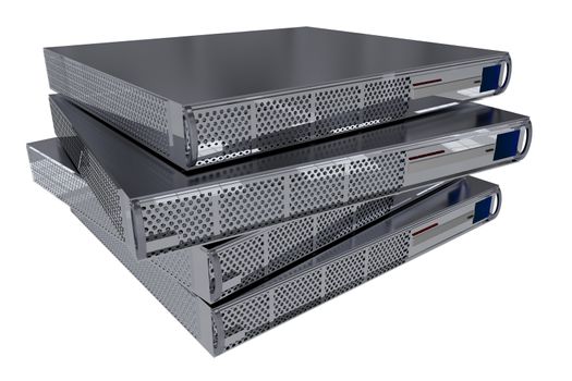 Four Modern Server Computers Isolated on White.