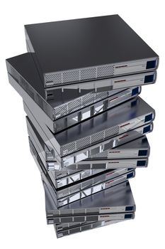 Servers Stock Pile. Few Server Machines on Top of Each Other. Servers Isolated on White.