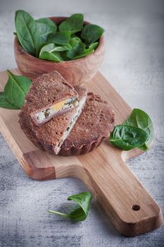 Mini spinach pie.  Gluten-free, flour from rice, flax 