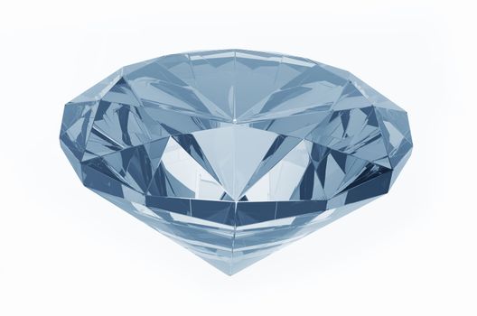 Crystal Clear Diamond (Blue Tones) Isolated on White. 3D Render Diamond Illustration.
