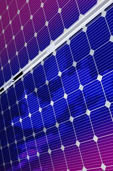 Renewable Energy - Solar Panels Background. 3D Rendered Solar Panels with Sky Reflections. Vertical Background. Renewable Energy Theme.