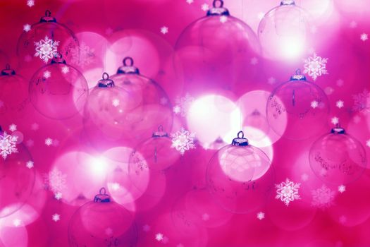 Pink Christmas. Pinky Beautiful Seasonal - Christmas Theme. Great Bokeh and Christmas Ornaments Holidays Background. 