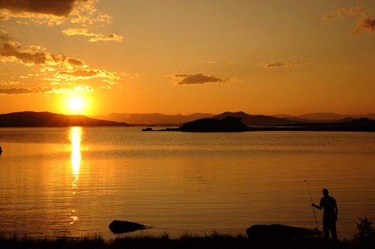 Fishing at Eleven Miles State Park Lake in Colorado, USA.