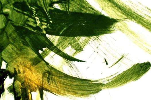 Green Brush Smudges on the White Background. Dirty Grungy Background