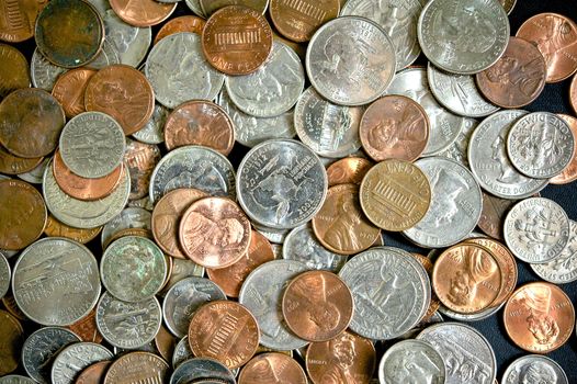 American Dollar Coins Top View Photo. Dollar Coins Background