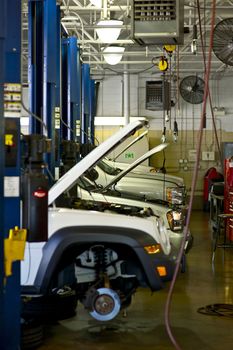 Auto Service. Few Vehicles in Car Service. 