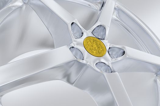 Silver Alloy Wheel Modern Design. Gray Background.