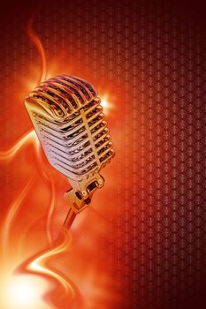 Vintage Stylish Microphone in Flames. Karaoke Theme. Great Design for Your Karaoke or Concert Event. Just Place Your Content. Karaoke Vertical Copy Space Background