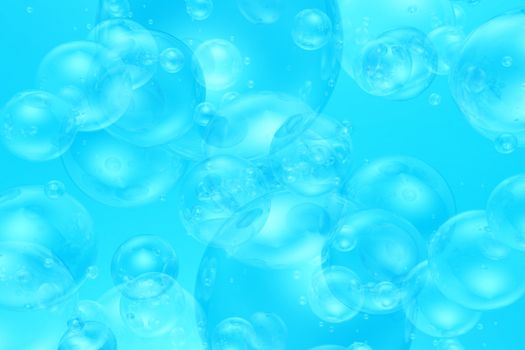 Baby Blue Bubbles Background. 3D Render Illustration. Cool Realistic Blue Bubbles.