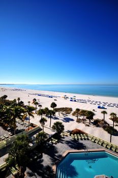 Tampa Florida Beach. Tampa, FL USA. Clear Blue Sky Over the Mexican Gulf. Vertical Photo