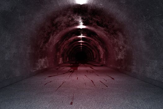 Dark Tunnel 3D Render. Concrete Tunnel. 