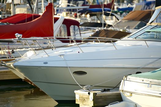 Motorboats - Chicago Marina Mediterranean Pier. Horizontal Photo