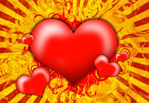 Red Hearts Colorful Artistic Illustration. Great Valentine\'s Day Theme. Romantic Red Hearts Background Illustration. 