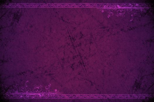 Purple Grunge Background. Scratched Rocky Like Texture with Top and Bottom Ornaments.