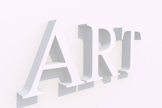 Art Word 3D White on White Wall. 3D Render Illustration.