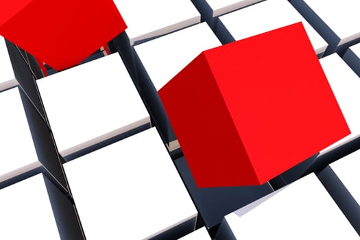 Red Boxes - Missed Elements Business Theme. 3D Render Illustration.