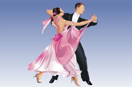 Classic Dancers. Tango Dance. Dancing Competition. This is Raster Illustration not a Vector File. Blue Background