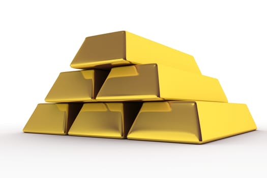 Goldbars 3D Render. Golden Bars Illustration. White Background.