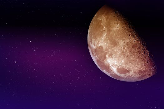 Our Moon - Real Moon Photo Mixed with Cool Night Sky Illustration. Purple-Violet Night Sky Illustration
