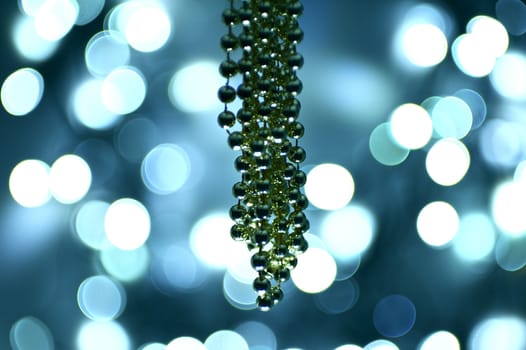 Christmas Lights - Bokeh Blue Lights Background with Some Christmas Ornaments. Cool Christmas Photo.