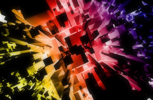 Colorful Abstract Blocks Background with Dark Top and Colorful Bottom Lights. 3D Render Illustration