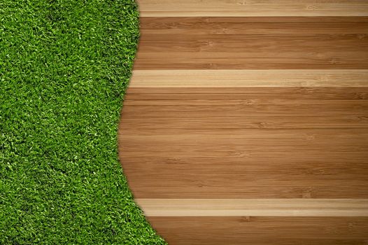Hardwood Floor and Grass Creative Background Design. Great Copy Space For Home and Garden Related Artworks.