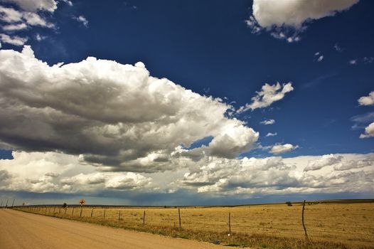 USA West Plains. Colorado-Kansas Border. Hot Summer Day. Horizontal Photo. 