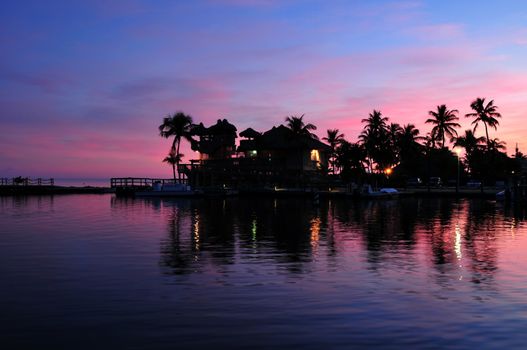 Islamorada Florida. Florida Keys Sunset with Ocean Front and Palm Trees. Islamorada USA