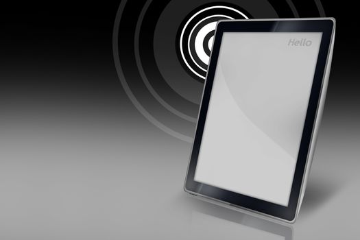 Wireless Device - Wireless Tablet Illustration. Black and White Colors. WI-FI Signal Illustrated. Great As Copy Space. Technology Collection.
