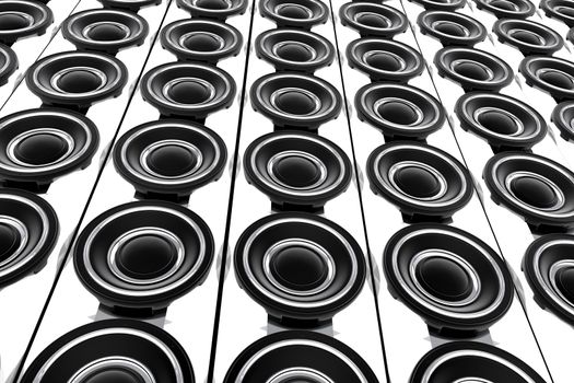 Speakers Wall. 3D Rendered Subwoofer Speakers Wall - Background. Music Theme.