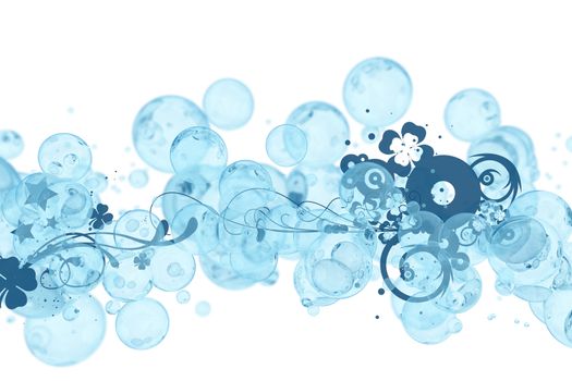 Bubbles Ornament. Light Blue Bubbles Ornament with Dark Blue Floral Ornaments. Cool Design.