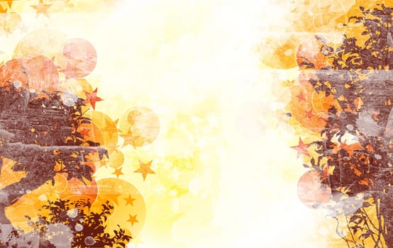 Floral Grunge Background. Perfect for Fall Season. Brown and Orange Colors - Floral Elements.