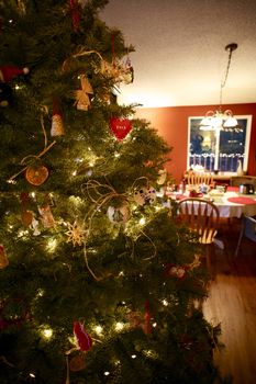 Christmas Time - Beautiful Christmas Tree and Part of Dinning Room. Holiday Theme