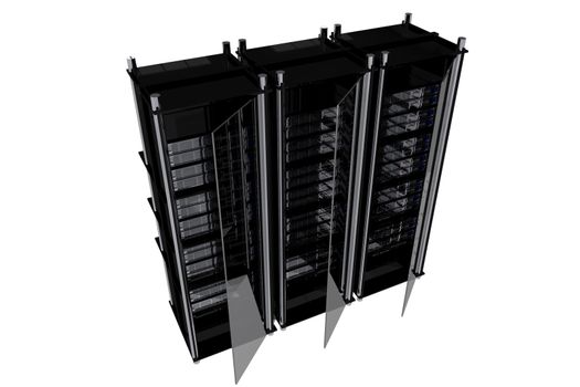 BLack Modern Server Racks Isolated on White.