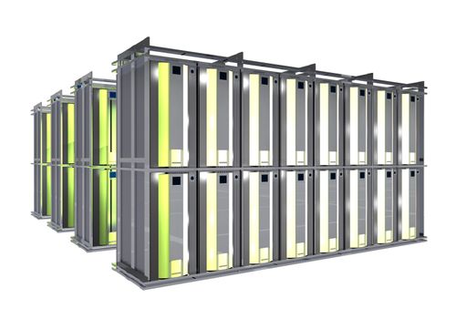 Hosting Room - Server Racks Isolated on White.