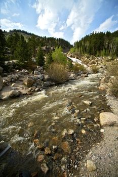 Alluvial Fan Falls, Rocky Mountain National Park, Colorado, USA. Vertical Photography.