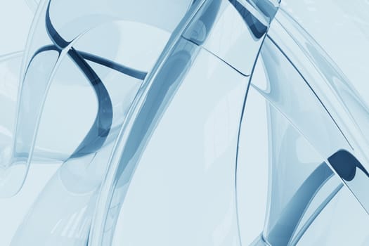 Glassy Blue Abstract Background. Cool Glass Made 3D Render Background