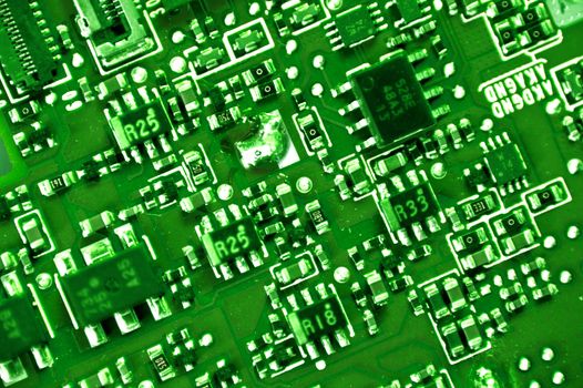 Printed Circuit Macro Photo. Printed Circuit Green Technology Background