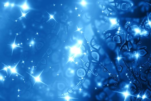 Organic Blue Abstract Background. Cool Bokeh Layers. Glowing Stars.