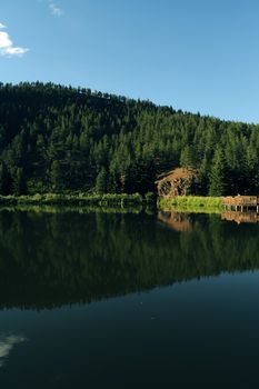 Small Mountain Lake and Park in the Center of Colorado. Summer.