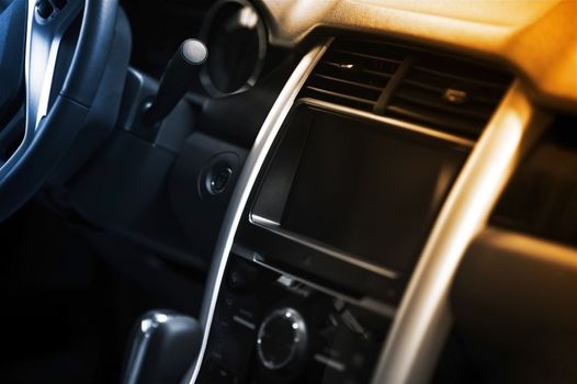 Car Dash / Central Console with Multimedia Center Display. Modern Vehicle Interior Design.