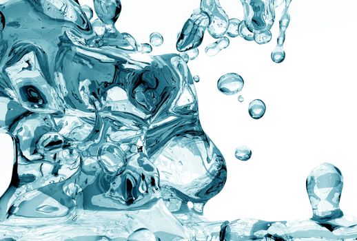 Water Freshness 3D illustration. Crystal Clear Splashing Water on Solid White Background.