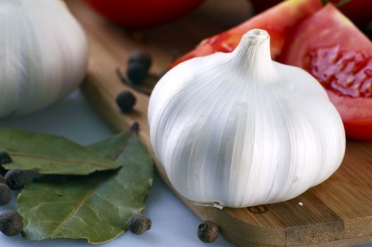 Garlic Fruit with Some Other Vegetables and Spices in Background.