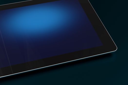 Dark Tablet Closeup 3D Rendered Illustration. Empty Dark Blue Display. Technology Collection.