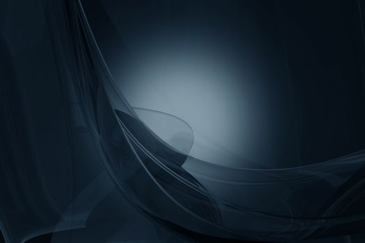 Dark Blue Glassy Background - Horizontal Abstract Glass Shaped 3D Render Background. Spot Light in the Center.