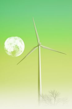 Wind Turbine and the Moon. Green Energy Theme. Great as Background.