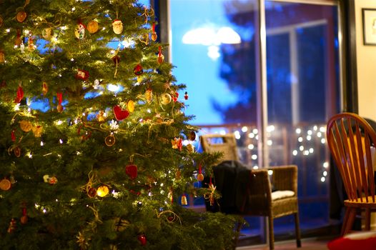 Christmas Dinner - Holiday Decoration, Christmas and Empty Chairs Waiting for Family. Horizontal Photography